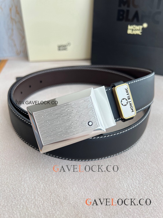 Faux Montblanc Reversible Belt with Silver Buckle